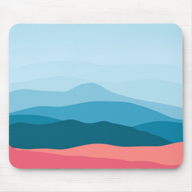 Modern Abstract Pastel Blue Pink Mountains Mouse Mat (Front)