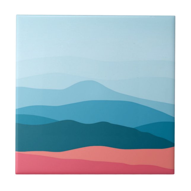 Modern Abstract Pastel Blue Pink Mountains Tile (Front)