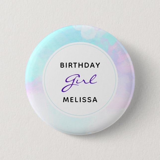 Modern Abstract Pastel Blue & Purple Birthday Girl 6 Cm Round Badge (Front)
