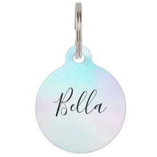 Modern Abstract Pastel Blue & Purple Watercolor Pet Tag
