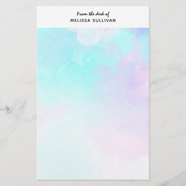 Modern Abstract Pastel Blue & Purple Watercolor Stationery (Front)