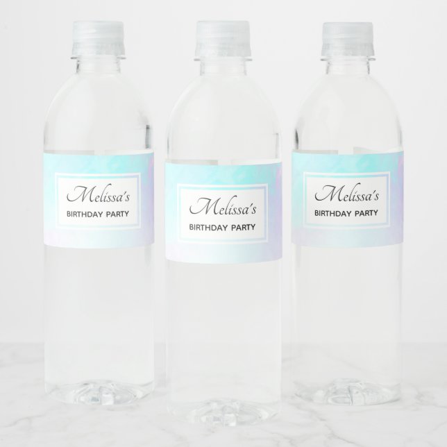 Modern Abstract Pastel Blue & Purple Watercolor Water Bottle Label (Bottles)