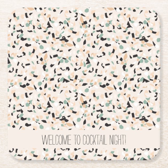 Modern Abstract Pastel Terrazzo Pattern Square Paper Coaster (Front)