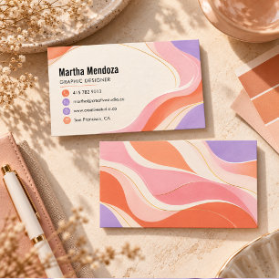 Modern Abstract Pastel Waves Graphic Designer Business Card