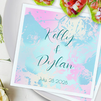 Modern Abstract Pastel Wedding Cocktail Napkin
