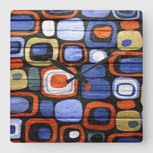 Modern Abstract Pastel Wood Look Square Wall Clock