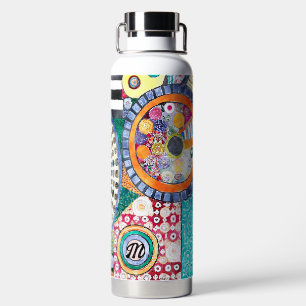 Modern Abstract Patchwork Pattern Monogram  Water Bottle