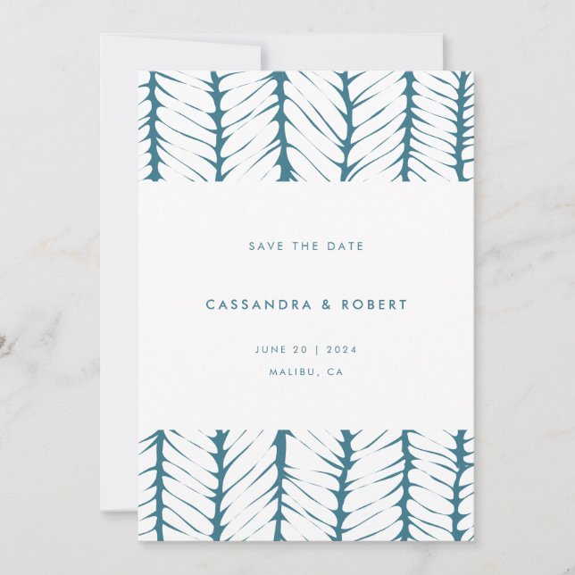 Modern Abstract Pattern Graphic Teal Wedding Save The Date (Front)
