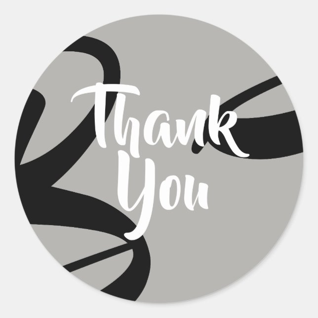 Modern Abstract Pattern Grey and Black Thank You Classic Round Sticker (Front)