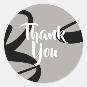 Modern Abstract Pattern Grey and Black Thank You Classic Round Sticker