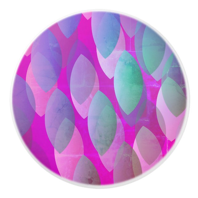Modern Abstract Pattern | Magenta Purple Pink Teal Ceramic Knob (Front)