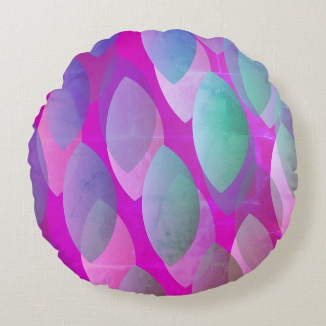 Modern Abstract Pattern | Magenta Purple Pink Teal Round Cushion (Front)