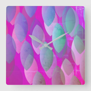 Modern Abstract Pattern   Magenta Purple Pink Teal Square Wall Clock