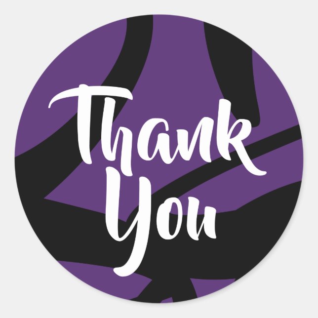 Modern Abstract Pattern Purple and Black Thank You Classic Round Sticker (Front)