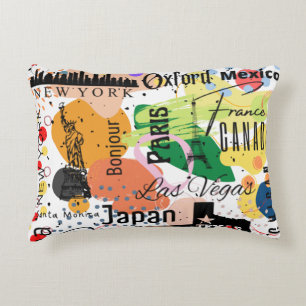 Modern abstract pattern text colourful Paris orang Decorative Cushion