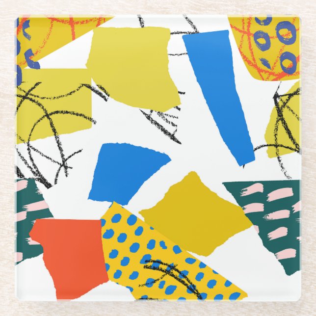Modern Abstract Pattern with Shapes. Glass Coaster (Front)