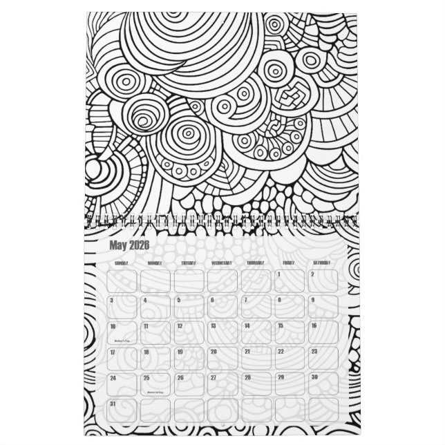 Modern Abstract Patterns Colouring - Black White Calendar (May 2026)