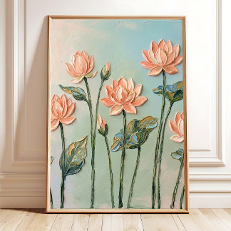 Modern Abstract Peach Lotus Wall Art - Minimalist 