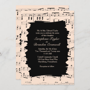 Modern Abstract Peach Music Wedding Invite