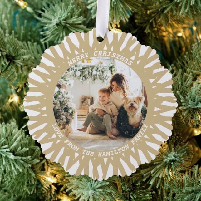 Modern Abstract Photo Text Personalised Christmas Tree Decoration Card (Insitu (Tree))