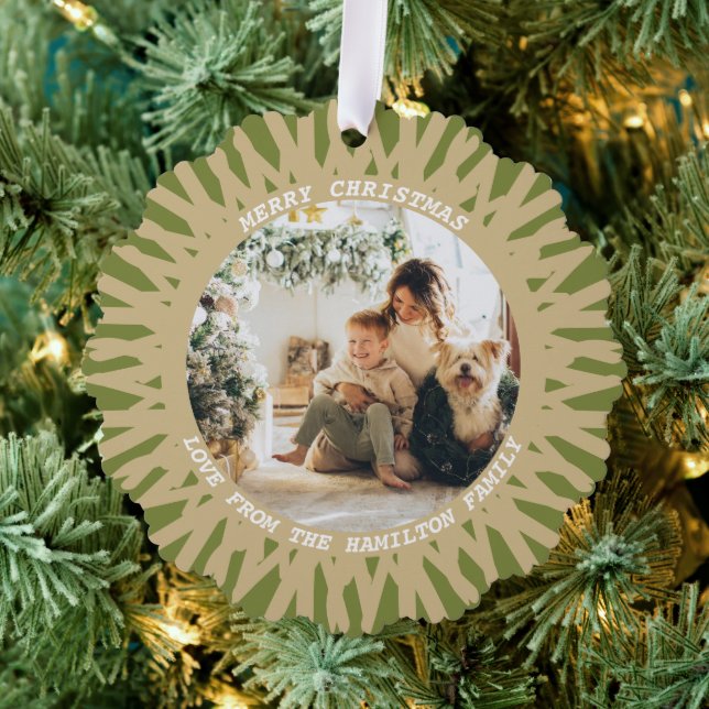 Modern Abstract Photo Text Personalised Christmas Tree Decoration Card (Insitu (Tree))