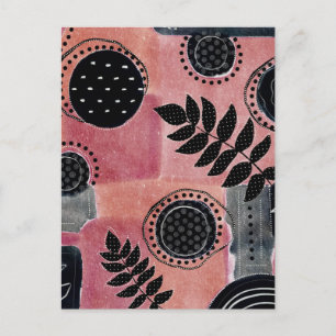 Modern Abstract Pink and Black Botanical Floral Postcard