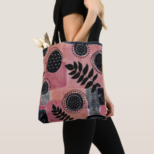 Modern Abstract Pink and Black Botanical Floral Tote Bag
