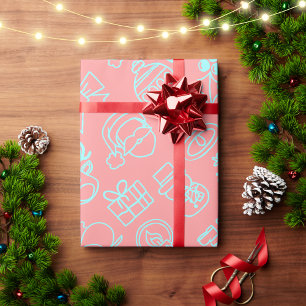 Modern Abstract Pink and Blue Christmas Pattern Wrapping Paper