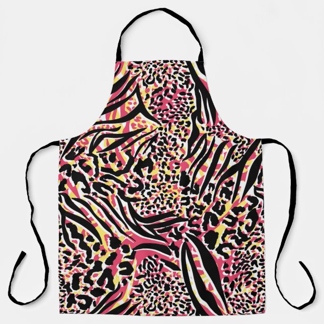 Modern Abstract Pink Black Animal Print Apron (Front)