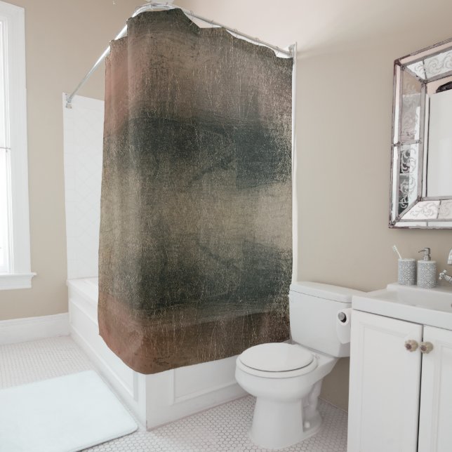 Modern Abstract Pink Black Gold Grunge Shower Curtain (In Situ)