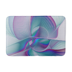 Modern Abstract Pink Blue Turquoise Fractal Art Bath Mat