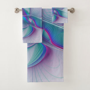 Modern Abstract Pink Blue Turquoise Fractal Art Bath Towel Set