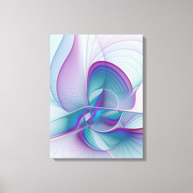 Modern Abstract Pink Blue Turquoise Fractal Art Canvas Print (Front)