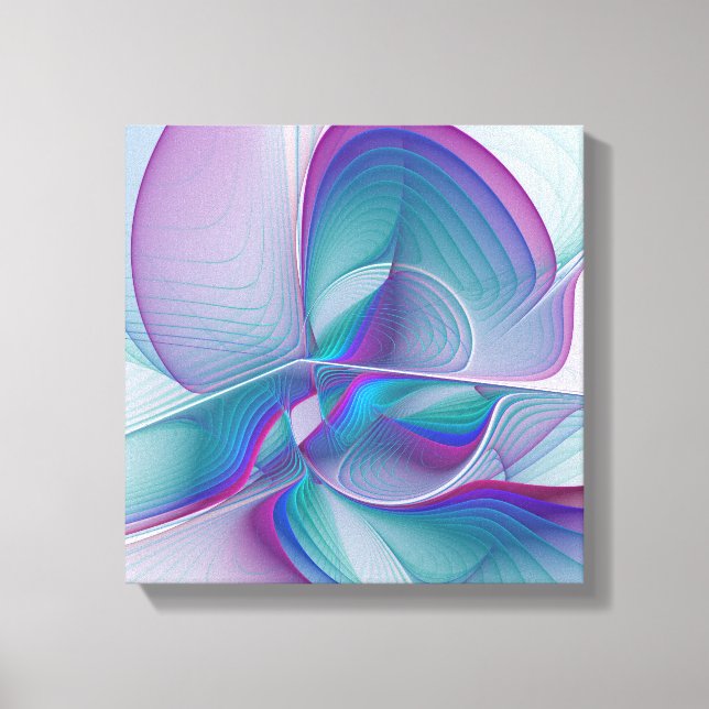 Modern Abstract Pink Blue Turquoise Fractal Art Canvas Print (Front)