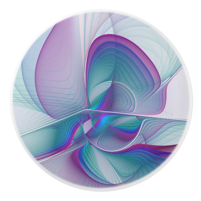 Modern Abstract Pink Blue Turquoise Fractal Art Ceramic Knob (Front)