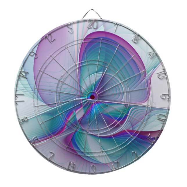 Modern Abstract Pink Blue Turquoise Fractal Art Dartboard (Front)