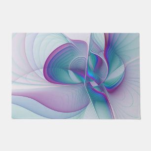 Modern Abstract Pink Blue Turquoise Fractal Art Doormat