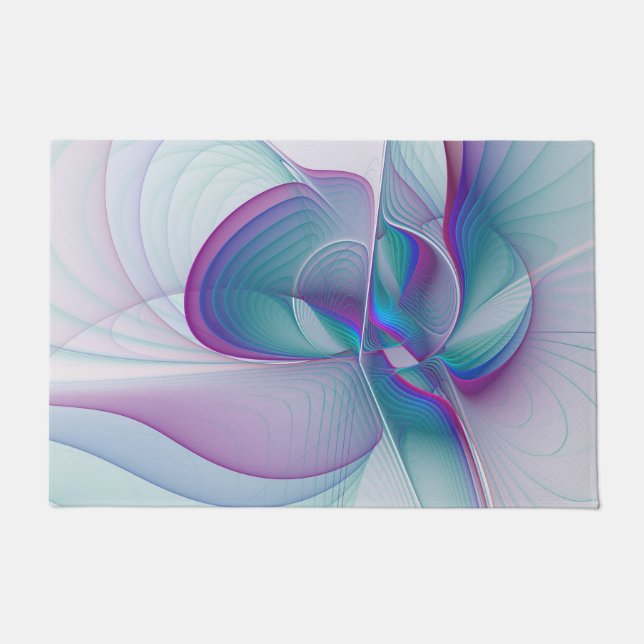 Modern Abstract Pink Blue Turquoise Fractal Art Doormat (Front)