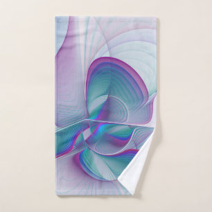Modern Abstract Pink Blue Turquoise Fractal Art Hand Towel