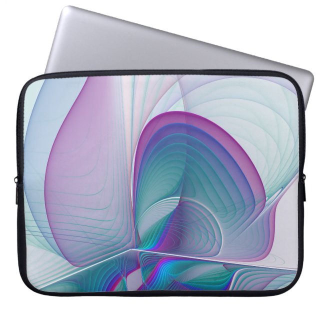 Modern Abstract Pink Blue Turquoise Fractal Art Laptop Sleeve (Front)