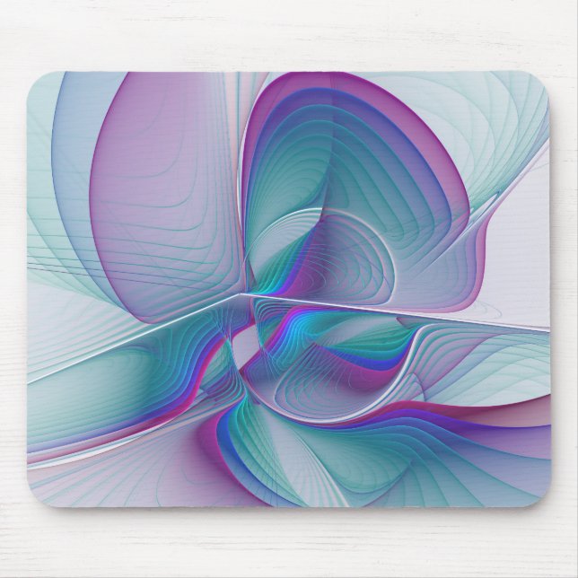 Modern Abstract Pink Blue Turquoise Fractal Art Mouse Mat (Front)