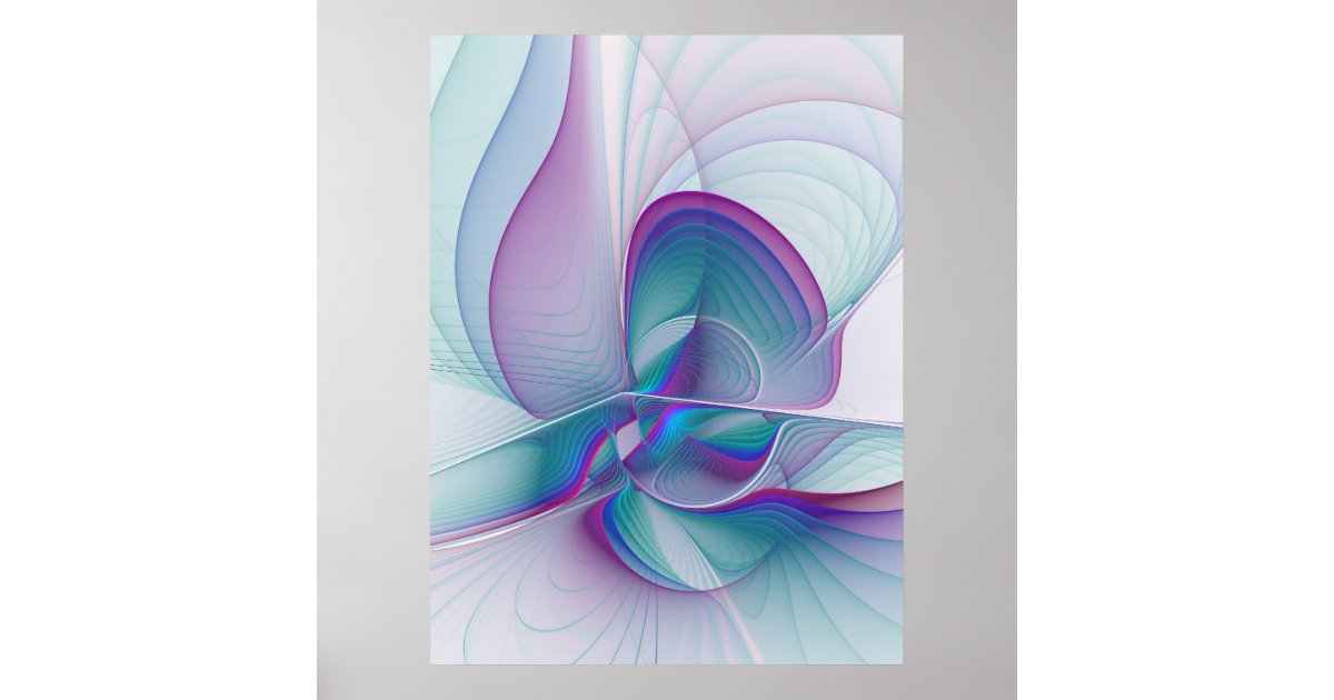 Modern Abstract Pink Blue Turquoise Fractal Art Poster | Zazzle