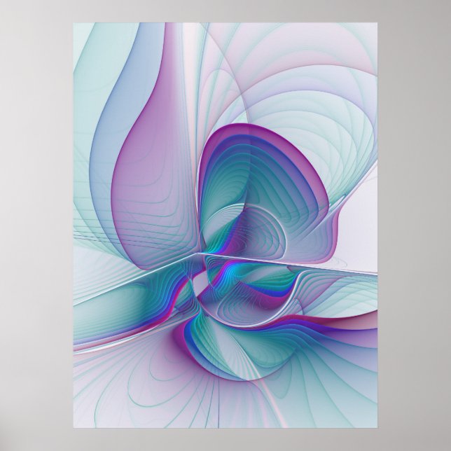 Modern Abstract Pink Blue Turquoise Fractal Art Poster (Front)