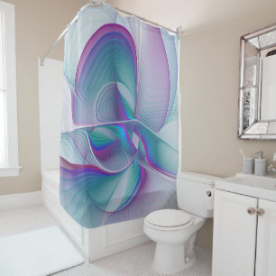 Modern Abstract Pink Blue Turquoise Fractal Art Shower Curtain
