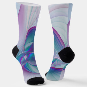 Modern Abstract Pink Blue Turquoise Fractal Art Socks