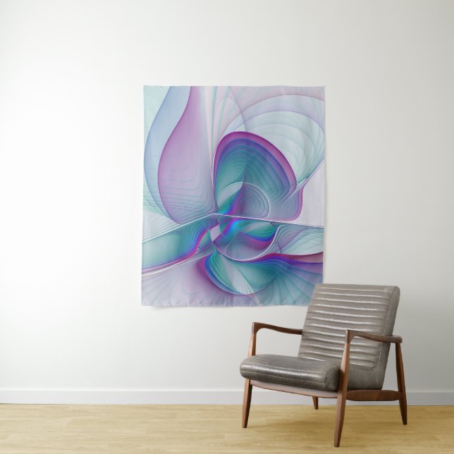 Modern Abstract Pink Blue Turquoise Fractal Art Tapestry (In Situ)