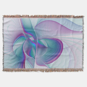 Modern Abstract Pink Blue Turquoise Fractal Art Throw Blanket