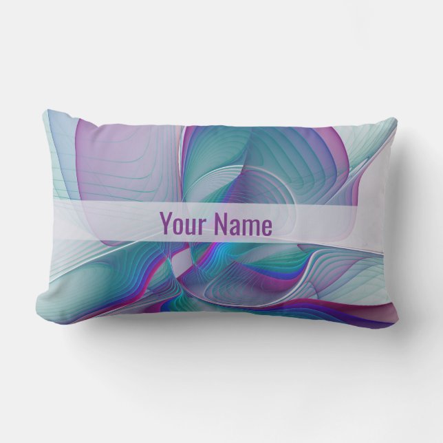 Modern Abstract Pink Blue Turquoise Fractal Name Lumbar Cushion (Front)