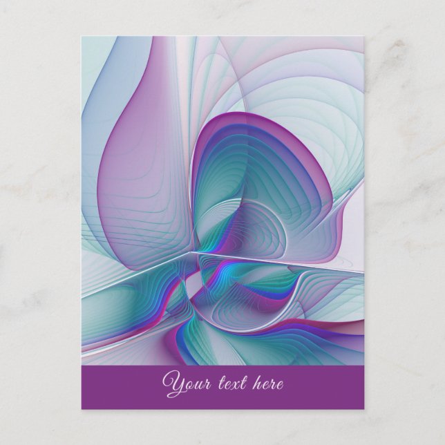 Modern Abstract Pink Blue Turquoise Fractal Text Postcard (Front)