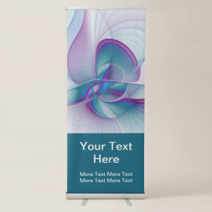 Modern Abstract Pink Blue Turquoise Fractal Text Retractable Banner
